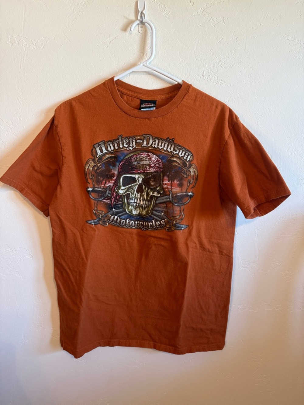 Harley-Davidson Orange Skull & Motorcycle Graphic Tee